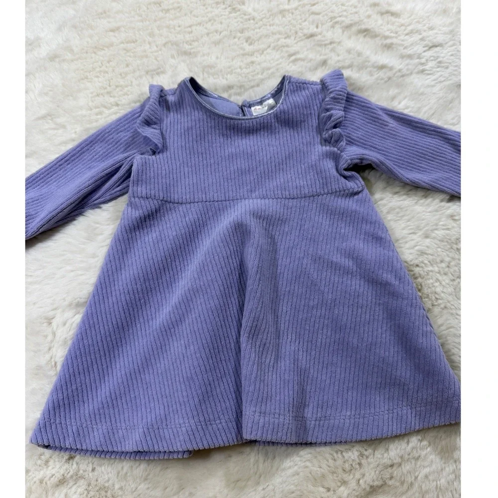 Hanna Andersson Dress 6-12M Purple Ribbed Ruffle Long Sleeve Metallic Trim Cozy